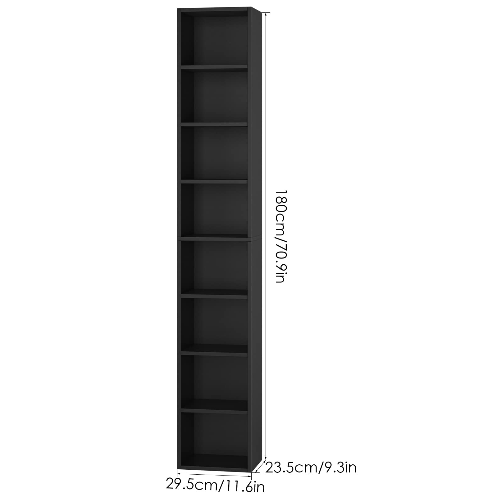 FOTOSOK 8-Tier Adjustable Media Tower Rack - Slim Black Storage Cabinet for CDs, DVDs, and Books - WoodArtSupply