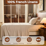 Overket 100% Linen Sheets Queen Size,Breathable & Durable 4-Piece Bed Flax Sheet Set,Soft All-Season Bedding for Hot Sleepers 16" Deep Pocket Oeko-TEX Certified,（Queen, Linen） Overket