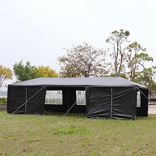 10x30' Canopy with 8 Sidewall,Heavy Duty Canopy UPF 50+ All Season Wind Waterproof Commercial Outdoor Wedding Party Tents for Parties Canopy Gazebo with Roller Bag(10 x 30 ft Black) Shyneer