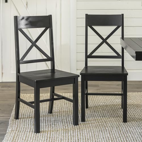 Walker Edison Modern Farmhouse Wood X-Back Armless Dining Chairs Kitchen, Set of 2, Black Walker Edison