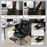 EXCEBET Big and Tall Office Chair with Footrest, PU Leather High Back Executive Office Chair 400lbs, Ergonomic Computer Chairs Lumbar Support for Heavy People (All Black) EXCEBET