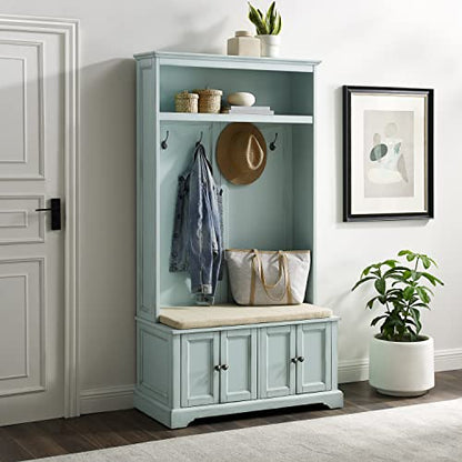 Crosley Furniture Holbrook Hall Tree, Distressed Seafoam Blue - WoodArtSupply