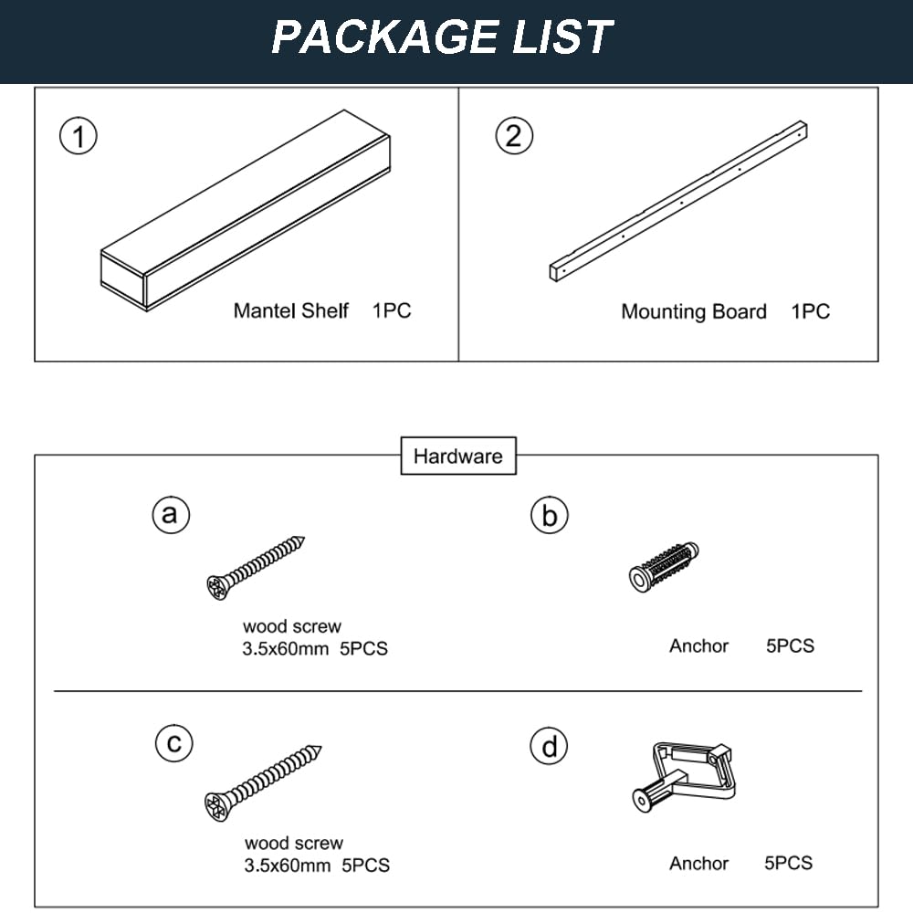 CuisinSmart 60 inches Wood Fireplace Mantel for Farmhouse,Floating Shelves for Place Art Photo,Rustic Natural Wood Mantle for Over Fireplace 60 x 9 x 6 inches Dark Woodgrain CuisinSmart
