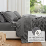 Love's cabin Seersucker Dark Grey King Size Comforter Set, 7-Piece All Season Lightweight Bed in a Bag Bedding Set with Comforter, Flat Sheet, Fitted Sheet, Pillowcases and Shams Love's cabin