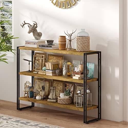 HCHQHS 3-Tier Rustic Wood and Metal Industrial Bookcase - 40in, for Home Office, Bedroom, Kitchen, Bathroom HCHQHS