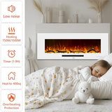 Oxhark Flame 50 inch Electric Fireplace, Recessed & Wall Mounted Fireplace Heater with Remote Control and 750/1500W Thermostat, Multicolor Flame Combinations, Logs & Crystal, White Oxhark Flame
