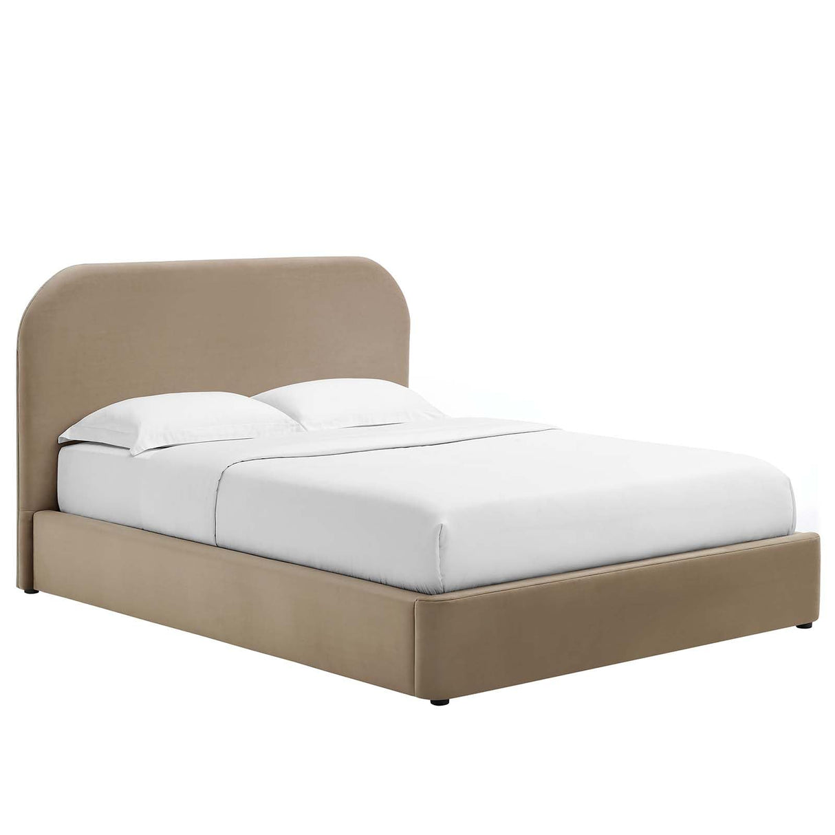 Modway Keynote Modern King Size Bed Frame with Curve Shaped Headboard in Taupe, Upholstered Performance Velvet King Platform Bed, Soft Cloud Bed Frame, No Box Spring Needed Modway