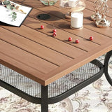 VICLLAX 5 Pieces Patio Dining Set, Outdoor Furniture Set includes 1 Square Patio Table and 4 Stackable Patio Sling Chairs, Outdoor Table and Chairs for Outsides, Walnut Table and Brown Chairs VICLLAX