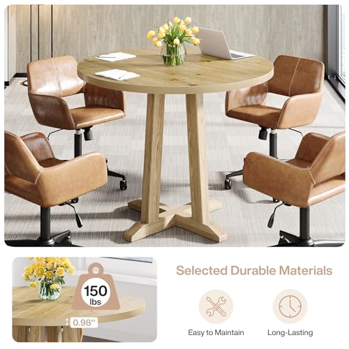 Tribesigns Small Conference Table for 2-4 People, 31.5" Round Office Meeting Table with Unique & Sturdy Pedestal, for Conference Room, Small Spaces, Natural Wood Color Tribesigns