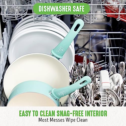 GreenLife Soft Grip 16 Piece Cookware Set, Non-Toxic PFAS-Free Ceramic Nonstick, Pots, Frying, Sauce, Saute, Glass Lids, Stay-Cool Handles, Wobble Free Bases, Dishwasher & Oven Safe, Turquoise GreenLife