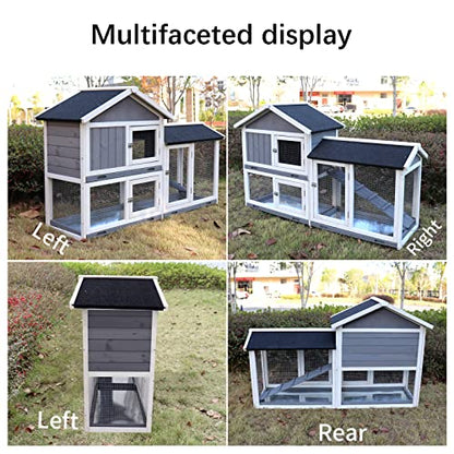 HOMLOVLY Rabbit Hutch Bunny Cage, Large Wooden Rabbit House Indoor Outdoor with Removable Trays, UV Panel, Guinea Pig Chicken Coop Pet House for Small Medium Animals, Black - WoodArtSupply