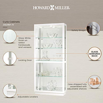 Howard Miller Jayden IV Curio Cabinet 680-574 – Hand-Rubbed Gloss White Finish Home Decor, Four Glass Shelves, Five Level Display Case, Locking Slide Door, LED Light Switch