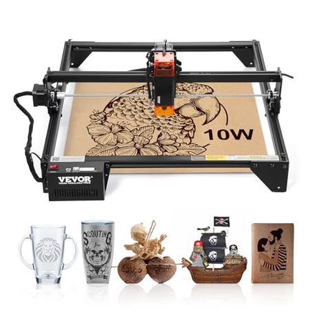 VEVOR 10W Output, Laser Engraving Cutter Machine, 14.9 x 15.7 in/38 x 40 cm Working Area, 10000 mm/min Movement Speed, Compressed Spot with Eye Protection, for Wood, Certain Metal, Black VEVOR