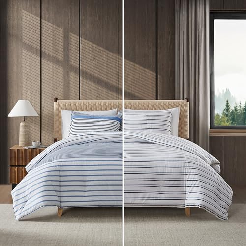 Eddie Bauer - Twin Duvet Cover Set, Luxuriously Soft Bedding with Matching Sham, Buttons & Corner Ties to Ensure Placement (Cooper Stripe Blue, Twin) Eddie Bauer