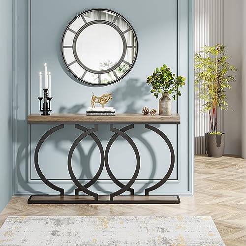 Tribesigns Console Table, 55-Inch Industrial Entryway Table with Geometric Metal Frame, Narrow Long Wood Accent Sofa Table for Living Room, Entrance, Hallway, Vintage Grey Tribesigns