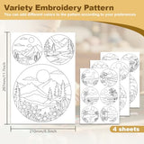 DOODLREAM 15pcs Natural Scenery Embroidery Kit, 8.3"x11.7" Water Soluble Stick & Stitch Embroidery Stickers, 4 Sheets, Mountain Sunset Hand Sewing DIY Embroidery Paper