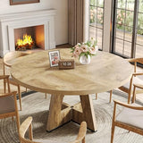 LITTLE TREE Round Dining Table for 4-6 People, 47 Inches Dining Room Table with Wooden Pedestal Base, Circle Kitchen Tables for Dining Room, Kitchen, Living Room, Oak LITTLE TREE