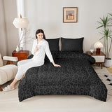 Castle Fairy Leopard Print Comforter Set Queen Size Cheetah Print Super Soft Bedding Set for Women Bedroom Decor,African Wildlife Animal Skin Comforter-3 Pieces,Retro Noble Duvet Insert,Black Grey Castle Fairy