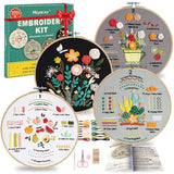 Meyocky Embroidery Kit for Beginners, 4 Pack Starter Embroidery Kits for Adults Learn 31 Stitches with Simple Patterns, Step-by-Step Video Stitch Practice Sampler Kit,Gift for Women Craft Lovers