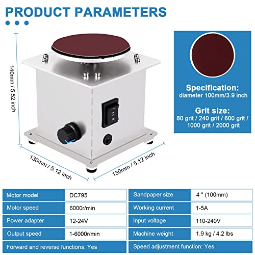MXBAOHENG Mini Disc Sander 4 inch Electric Small Sanding Disc Machine with Forward and Reverse Function for Wood, Metal, Stone, and Scissors Sanding MXBAOHENG
