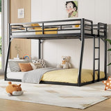 PVWIIK Metal Full XL Over Queen Bunk Bed w/Ladder and Safety Guardrail for Kids Teens Adults,Heavy-Duty Sturdy Bunk Bed,No Box Spring Needed,Black PVWIIK