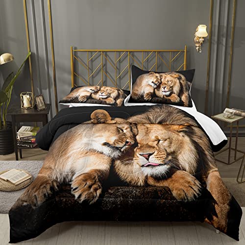 Bodhi Lover Couple Lion Comforter Set King Soft Microfiber Lion Bedding Set King Size Animal Comforter Set with Pillowcases,1 Comforter+2 Pillow Shams #4004 Bodhi