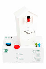 KOOKOO Birdhouse White, Modern Design Cuckoo Clock with 12 Natural Bird Voices or Cuckoo Call KOOKOO