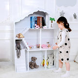 White Wooden Dollhouse Bookcase – Multi-Functional Toy and Book Storage Organizer for Kids WODENY