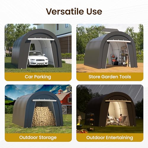 Kiss the Water Heavy Duty Carport with 4 Cloth Bags, All-Weather Car Canopy with 2 Roll-up Doors, Portable Garage Storage Shelter Shed for Cars, Truck, or Garden Tools, 10' x 15' Kiss the Water