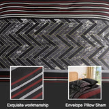 Luxudecor Black and Red Comforter Set Queen Size, 7 Pieces Stripe Geometric Bed in a Bag, Marble Comforter and Sheet Set, Soft Microfiber Complete Bedding Sets for All Seasons Luxudecor