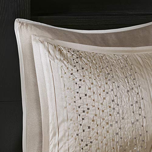 Madison Park Camelia Cozy Comforter Set-Trendy Design All Season Down Alternative Luxury Bedding with Matching Shams, Decorative Pillows, California King (104 in x 92 in), Natural 8 Piece Madison Park