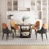 XINNQEE 5-Piece Round Dining Table Set for 4 with Storage, Kitchen Table with 4 PU Leather Chairs, Space Saving for Breakfast Nook, Dinette, Dining Room (Walnut Dining Table-4 Brown Chairs) XINNQEE