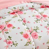 Flower Comforter Sheet Set White Bed in a Bag 6 Pieces Twin Size Dark Pink Floral Microfiber Bedding Set (1 Comforter 2 Pillow Shams 1 Pink Flat Sheet 1 Fitted Sheet 1 Pillowcases) UOZZI BEDDING
