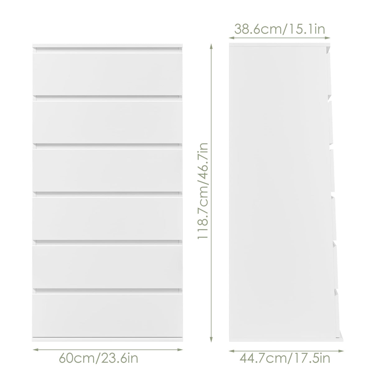 FOTOSOK White Dresser, 6 Drawer Dresser, Modern Tall Floor Storage Cabinet with Metal Sliding Rail, Wooden Handleless Drawer Cabinet, 6-Layer Large Capacity Vertical Dressers for Home & Office FOTOSOK