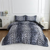 A Nice Night Leopard Printed，Silver Grey Satin Silky Soft Quilt Sexy Luxury Super Soft Microfiber Comforter Quilt Bedding 5PCS Comforter Set, Light Weighted (Silver, Queen(88-by-88-inches)) A Nice Night