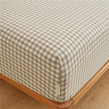 Tan Gingham Fitted Sheet Queen 100% Washed Cotton Taupe Plaid Queen Bed Sheet Grid Single Bottom Sheet with 15" Deep Pocket Gingham Bedding Grid Sheet 1 Piece Cotton Breathable Mattress Cover LifeTB