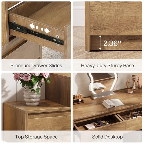 Tribesigns 63" Vanity Desk with 5 Drawers for Bedroom, Makeup Table with Removable 3-Drawer Chest Cabinet & Storage, Modern Large Dressing Table for Women Girl, Make up Desk for Bedroom Tribesigns