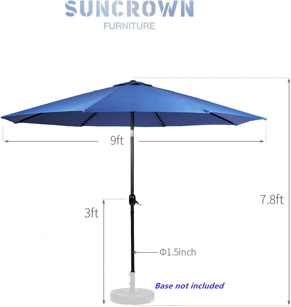 SUNCROWN Outdoor Bar Set 3-Piece Rattan Wicker Patio Furniture, Glass Bar and Two Stools with Cushions and 10 FT Patio Umbrella for Patios, Backyards, Porches, Gardens or Poolside, Drak Blue - WoodArtSupply