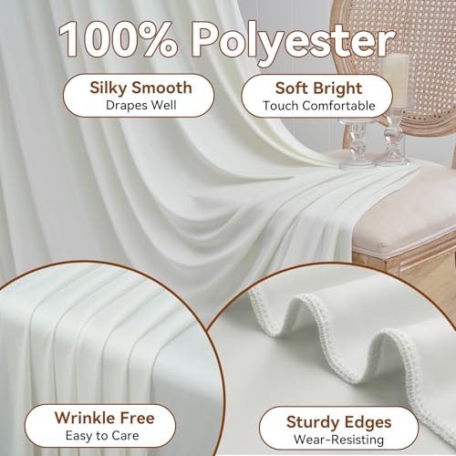 60×12ft Wrinkle Free Ivory Backdrop Curtain for Wedding Parties, 12 Panels 5×12ft Long Soft Silky Polyester Backdrop Drapes Cream Photo Back Drop Curtains for Party Photography Background Cloth NSSONBEN