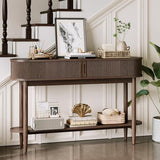 LINSY HOME Fluted Console Table, Mid-Century Modern Entryway Cabinet with Sliding Tambour Doors, Narrow Long Sofa Table, Behind-The-Couch Table for Living Room, Hallway (Brown Oak) LINSY HOME