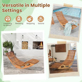HAPPYGRILL Outdoor Acacia Wood Chaise Lounge, Rocking Chair with High Back, Slatted Seat, Stopper, Outside Wood Rocker, 350 Lbs Capacity Sun Lounger