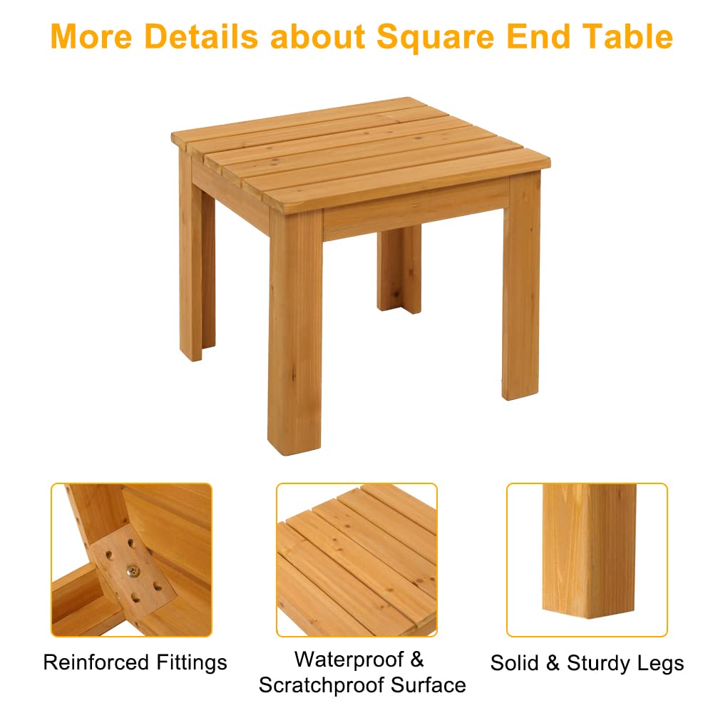 VINGLI Outdoor Adirondack Side Table W/Natural Finished, 18" Square Thick Wooden Coffee Table Top, Stable Large Weight Capacity Conversation End Table for Patio Backyard, Garden, Poolside and Balcony