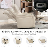 Ball & Cast Power Recliner Chair,270 Degree Swivel PU Leather Home Theater Seating for Living Room,Soft Individual Chair with Tray Table, Phone Holder,Cup Holder,USB Port,Hidden Arm Storage,White