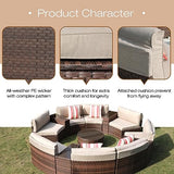 SUNSITT Outdoor Patio Furniture Set 13-Piece Round Sectional Sofa Curved Wicker Sofa with 4 Side Table and Pillows, Brown Rattan & Beige Cushion SUNSITT