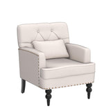 HUIMO Tufted Club Chair Set of 2,Accent Chair with Lumbar Pillow, Upholstered Button Armchair, Fabric Sofa Chairs for Bedroom, Living Room, Mid Century Modern with Studded Reading Chair(2,Beige) HUIMO