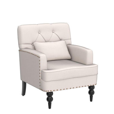 HUIMO Tufted Club Chair Set of 2,Accent Chair with Lumbar Pillow, Upholstered Button Armchair, Fabric Sofa Chairs for Bedroom, Living Room, Mid Century Modern with Studded Reading Chair(2,Beige) HUIMO