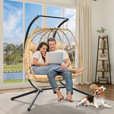 YITAHOME Patio Love Seats Chair with Stand Double Egg Chair, 2 Person Couple Wicker Rattan Chair Outdoor Egg Chair with Cushions 500lbs for Patio, Garden, Poolside and Balcony, Beige YITAHOME