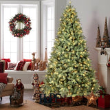 Treepool 8FT Pre-Lit Artificial Christmas Tree with 2748 PE&PVC Mixed Branch Tips, 600 Warm White Lights, Hinged Premium Spruce Fake Xmas Trees, Green, Foldable Base Treepool