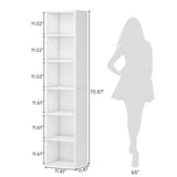 LITTLE TREE 70.9 Inch Tall Narrow Bookcase, Corner Bookshelf 6 Tier Cube Display Shelf Storage Organizer for Small Space, White LITTLE TREE