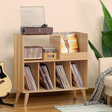 LELELINKY Large Record Player Stand, Turntable Stand with Storage, Vinyl Record Holder with Display Area, Record Player Table Holds Up to 300 Albums, Record Stand for Music room Living Room-Natural LELELINKY